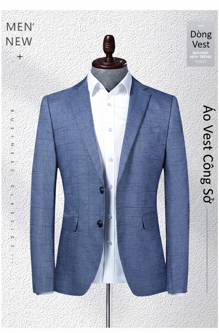 Áo Vest Nam Kẻ Caro Dáng Ôm Hàn Quốc Màu Xanh Lam chi tiết 1