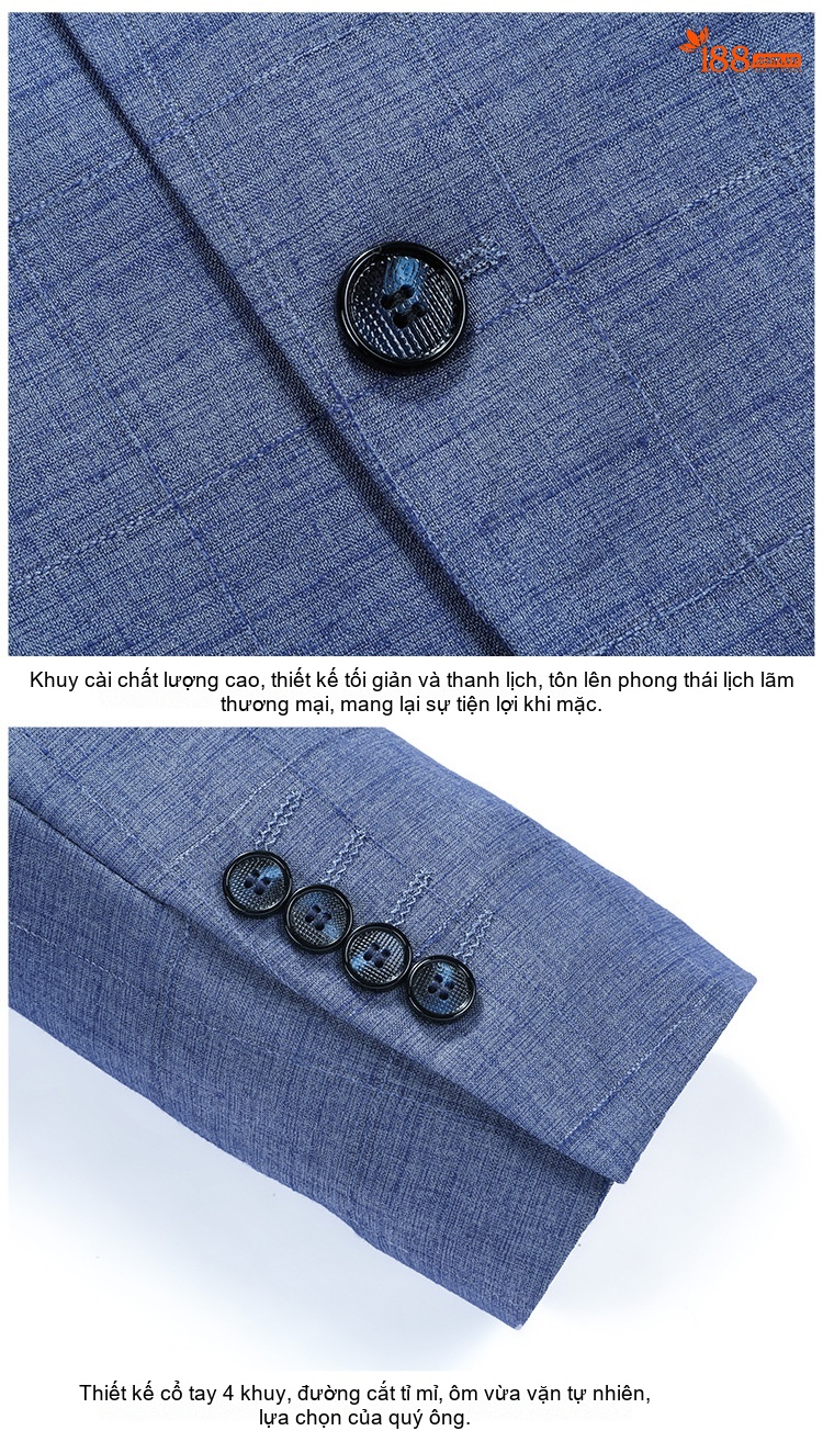 Áo Vest Nam Kẻ Caro Dáng Ôm Hàn Quốc Màu Xanh Lam chi tiết 9