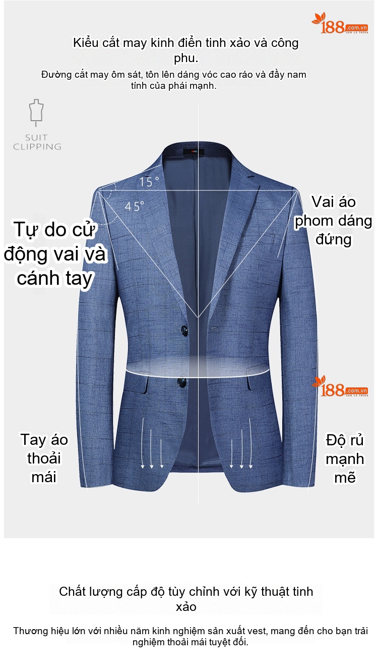 Áo Vest Nam Kẻ Caro Dáng Ôm Hàn Quốc Màu Xanh Lam chi tiết 2