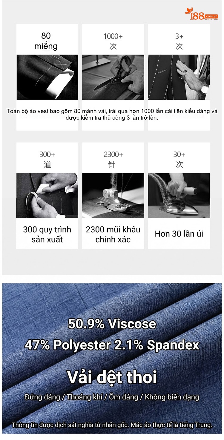 Áo Vest Nam Kẻ Caro Dáng Ôm Hàn Quốc Màu Xanh Lam chi tiết 3