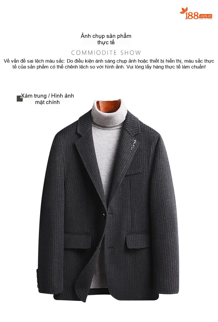 Áo Vest Nam Kẻ Sọc Dáng Ôm Thủ Công Chất Liệu Len Lông Cừu Dày Dặn Màu Xám chi tiết 10
