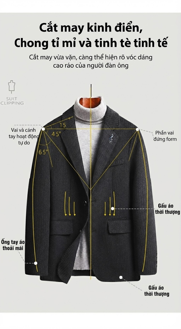 Áo Vest Nam Kẻ Sọc Dáng Ôm Thủ Công Chất Liệu Len Lông Cừu Dày Dặn Màu Xám chi tiết 4