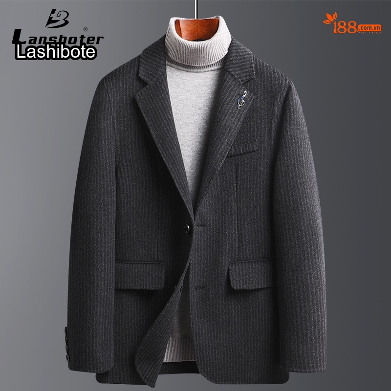 Áo Vest Nam Kẻ Sọc Dáng Ôm Thủ Công Chất Liệu Len Lông Cừu Dày Dặn Màu Xám