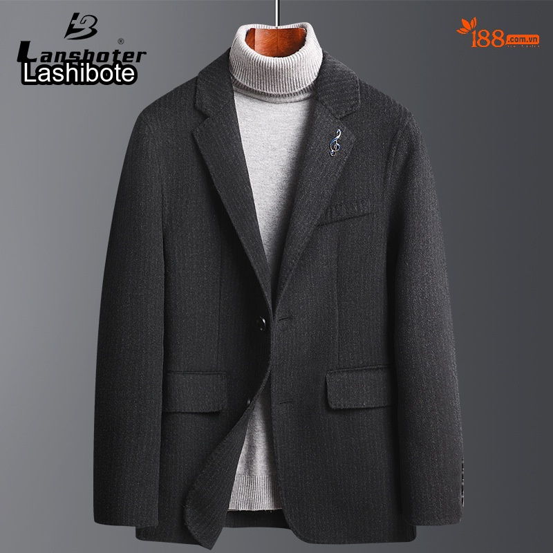 Áo Vest Nam Kẻ Sọc Dáng Ôm Thủ Công Chất Liệu Len Lông Cừu Dày Dặn Màu Xám