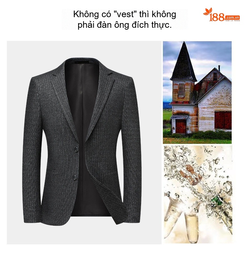 Áo Vest Nam Kẻ Sọc Thu Đông Co Giãn Không Nhăn Chống Bám Bẩn Màu Xám chi tiết 8
