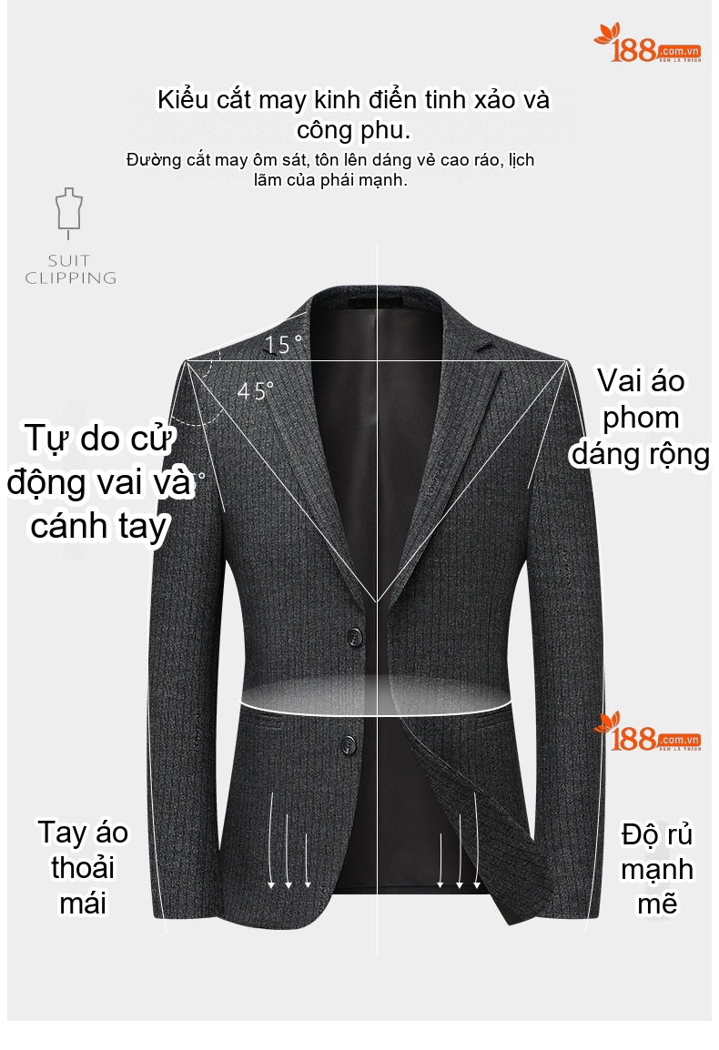 Áo Vest Nam Kẻ Sọc Thu Đông Co Giãn Không Nhăn Chống Bám Bẩn Màu Xám chi tiết 3