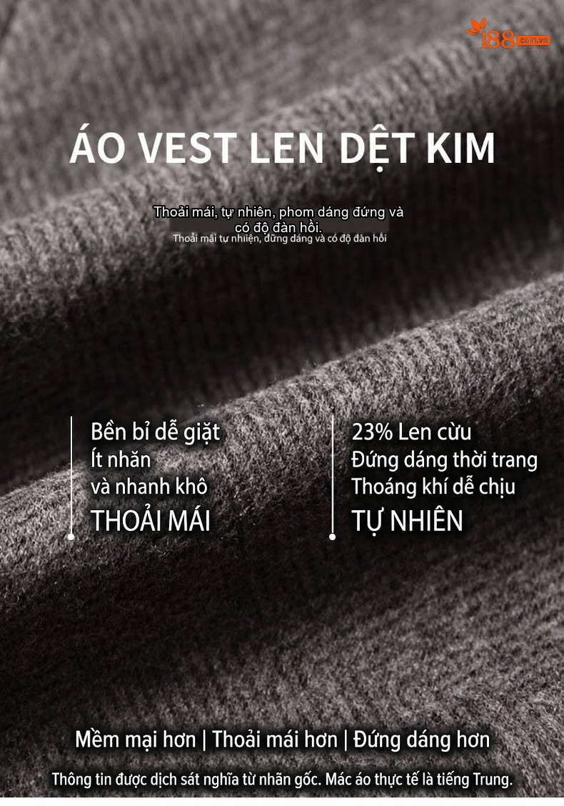 Áo Vest Nam Len Lông Cừu Dáng Ôm Màu Xám chi tiết 1