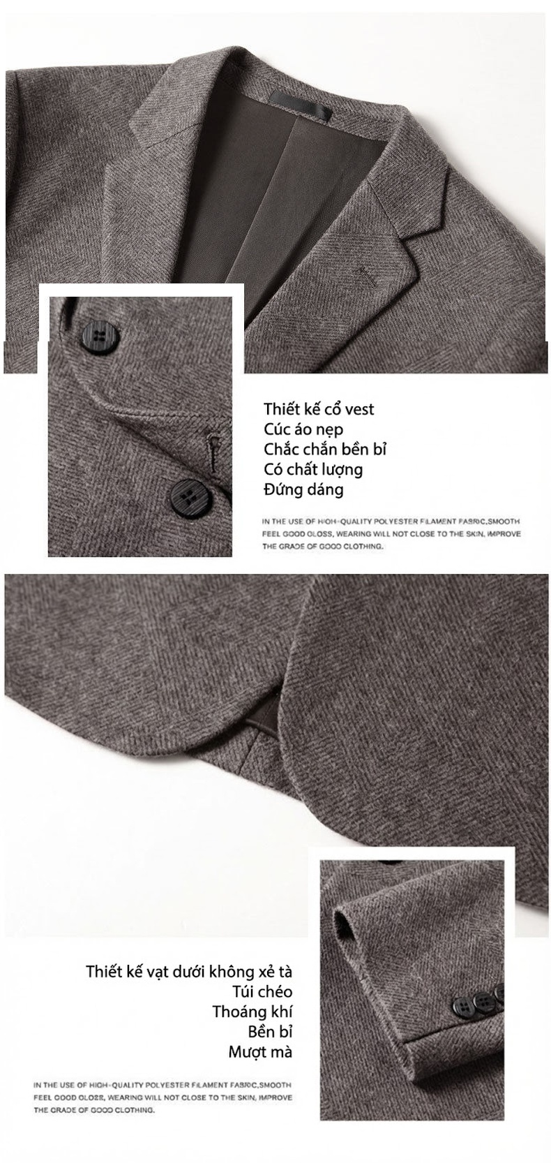 Áo Vest Nam Len Lông Cừu Dáng Ôm Màu Xám chi tiết 5