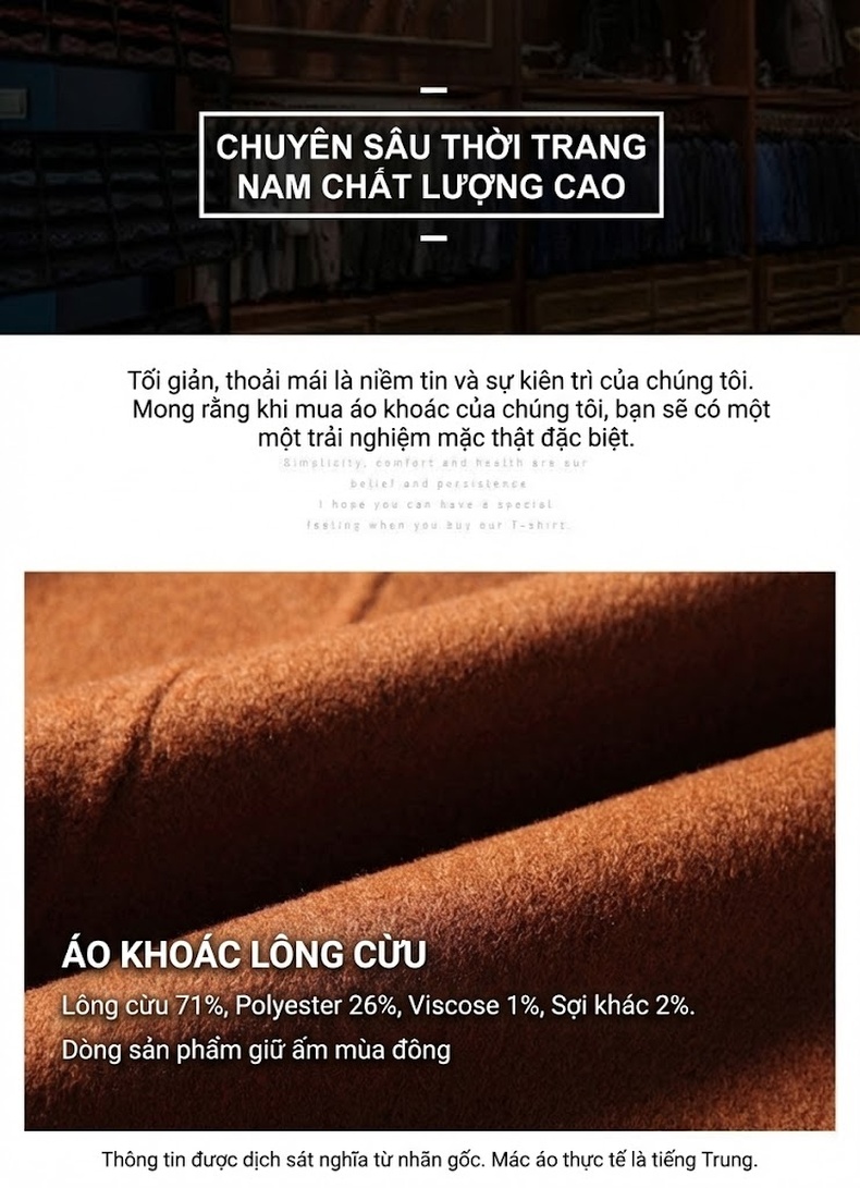 Áo Vest Nam Len Lông Cừu Thủ Công Màu Nâu, Xám, Đen chi tiết 2