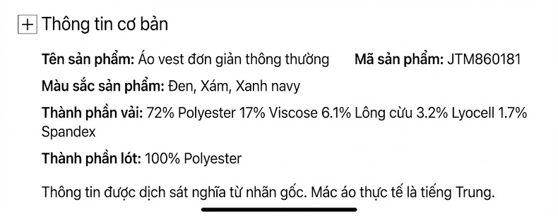 Áo Vest Nam Lông Cừu Có Len Kiểu Hàn Quốc Dáng Ôm Chống Nhăn Màu Xám, Xanh Navy, Đen chi tiết 13