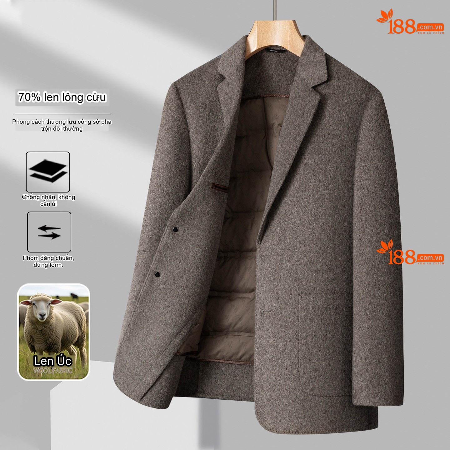 Áo Vest Nam Lông Cừu Có Lớp Lót Lông Vũ Tháo Rời Được Phong Cách Doanh Nhân Màu Xám