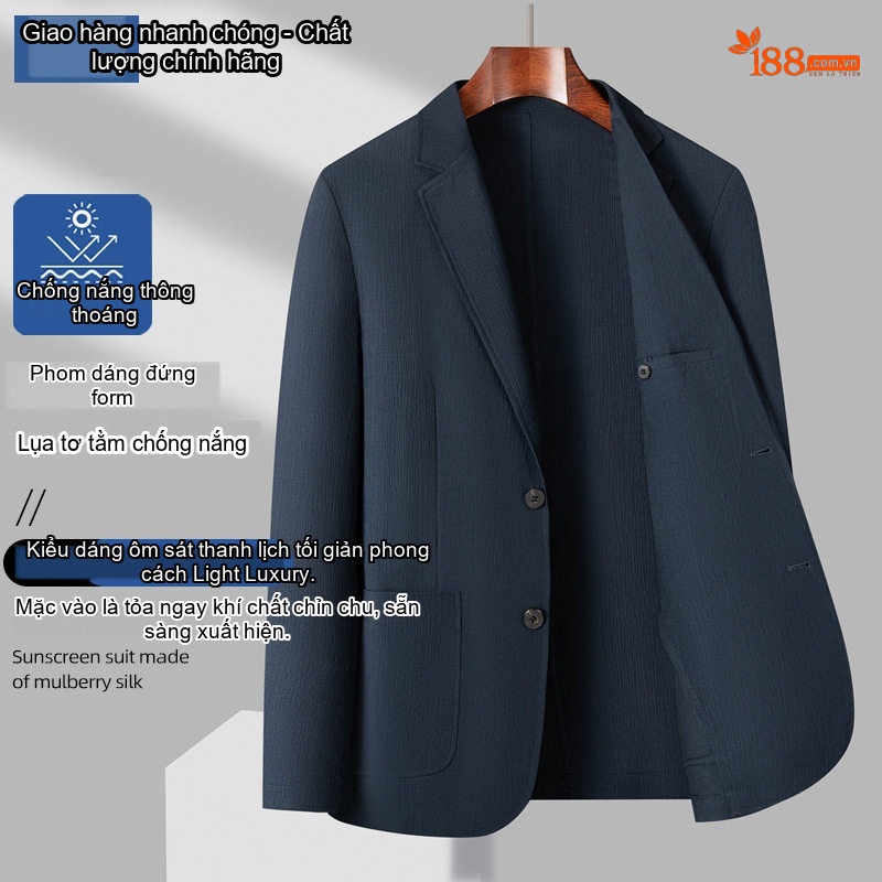 Áo Vest Nam Lụa Tơ Tằm Chống Nắng Kiểu Dáng Slimfit Màu Xanh Dương, Xanh Navy