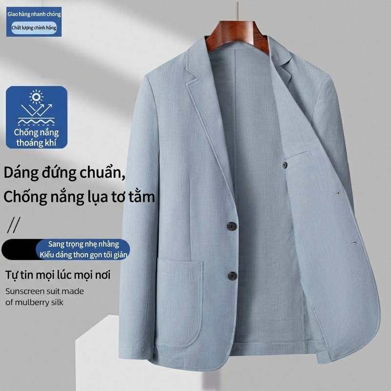 Áo Vest Nam Lụa Tơ Tằm Chống Nắng Kiểu Dáng Slimfit Màu Xanh Dương, Xanh Navy