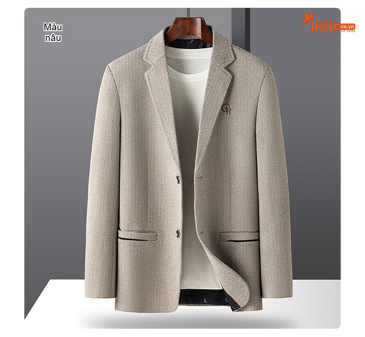Áo Vest Nam 毛呢 (Mao Ni) Một Hàng Khuy Thêu Hoa Phong Cách Business Casual Màu Be, Xám, Xanh Navy chi tiết 12