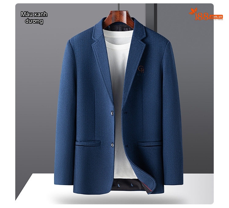 Áo Vest Nam 毛呢 (Mao Ni) Một Hàng Khuy Thêu Hoa Phong Cách Business Casual Màu Be, Xám, Xanh Navy chi tiết 13
