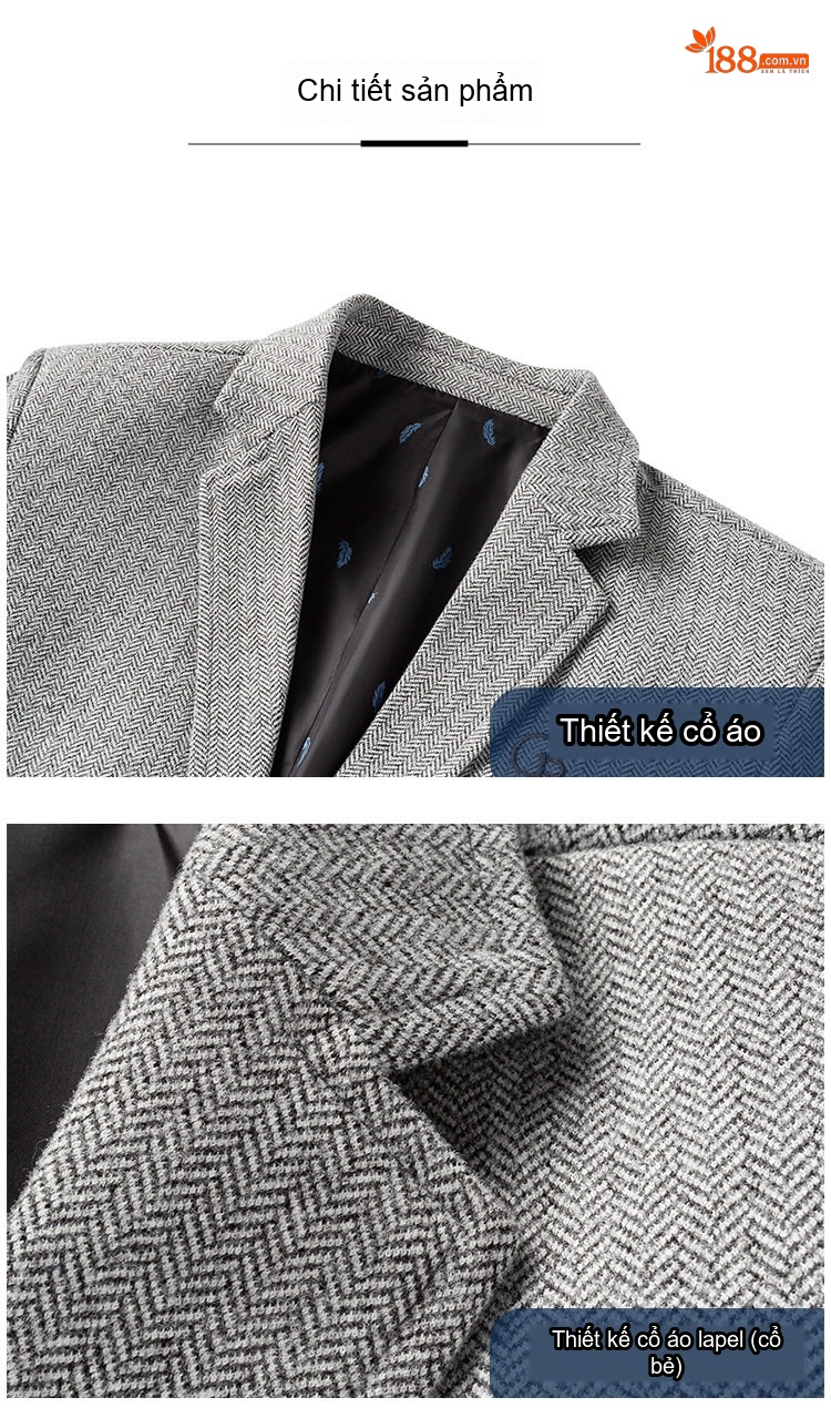 Áo Vest Nam 毛呢 (Mao Ni) Một Hàng Khuy Thêu Hoa Phong Cách Business Casual Màu Be, Xám, Xanh Navy chi tiết 14