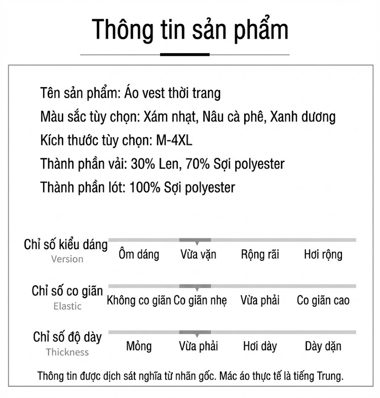 Áo Vest Nam 毛呢 (Mao Ni) Một Hàng Khuy Thêu Hoa Phong Cách Business Casual Màu Be, Xám, Xanh Navy chi tiết 6