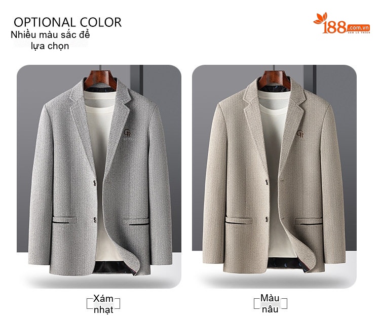 Áo Vest Nam 毛呢 (Mao Ni) Một Hàng Khuy Thêu Hoa Phong Cách Business Casual Màu Be, Xám, Xanh Navy chi tiết 8