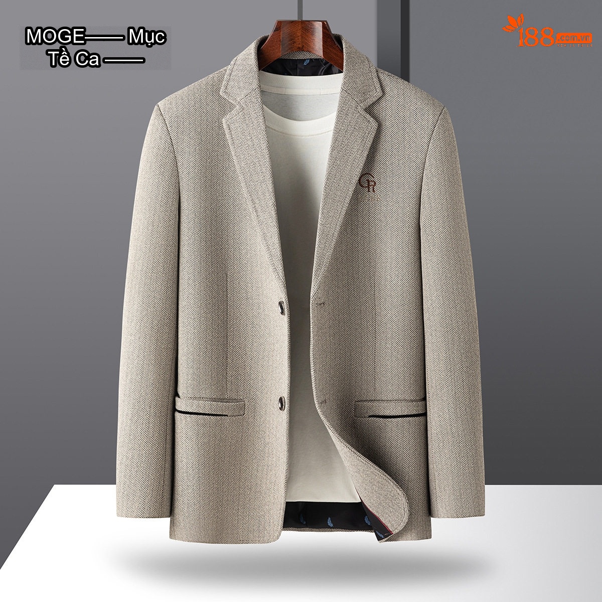 Áo Vest Nam 毛呢 (Mao Ni) Một Hàng Khuy Thêu Hoa Phong Cách Business Casual Màu Be, Xám, Xanh Navy
