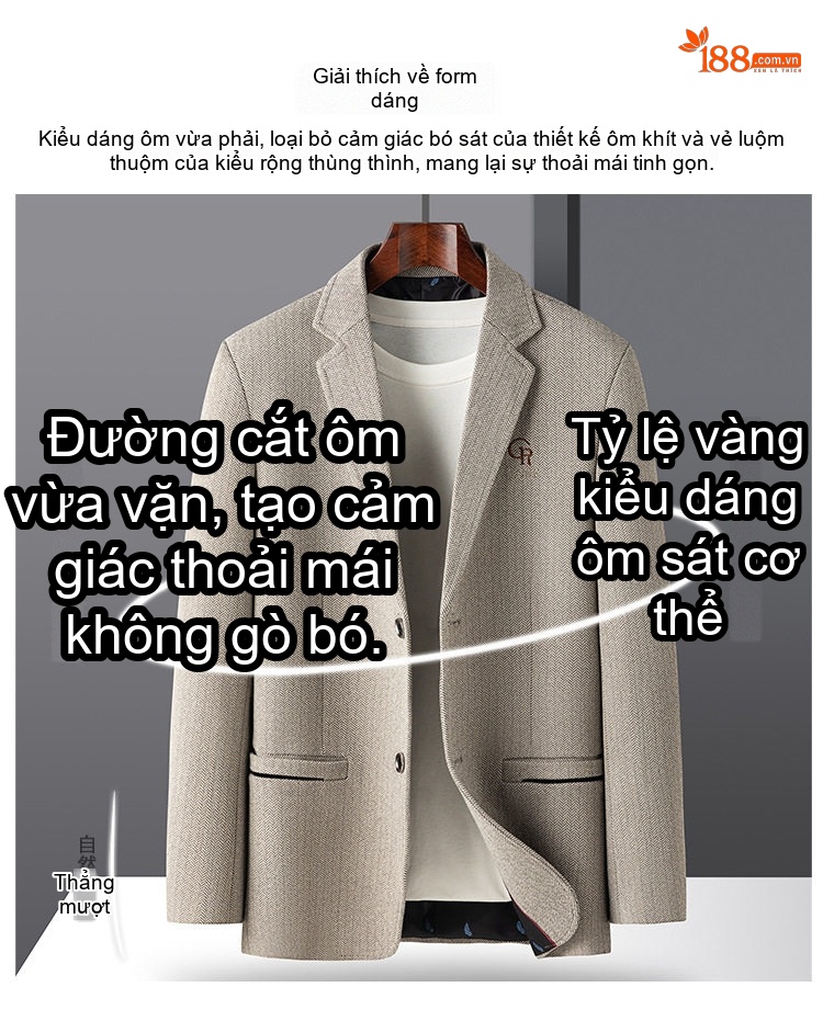Áo Vest Nam 毛呢 (Mao Ni) Một Hàng Khuy Thêu Hoa Phong Cách Business Casual Màu Be, Xám, Xanh Navy chi tiết 4
