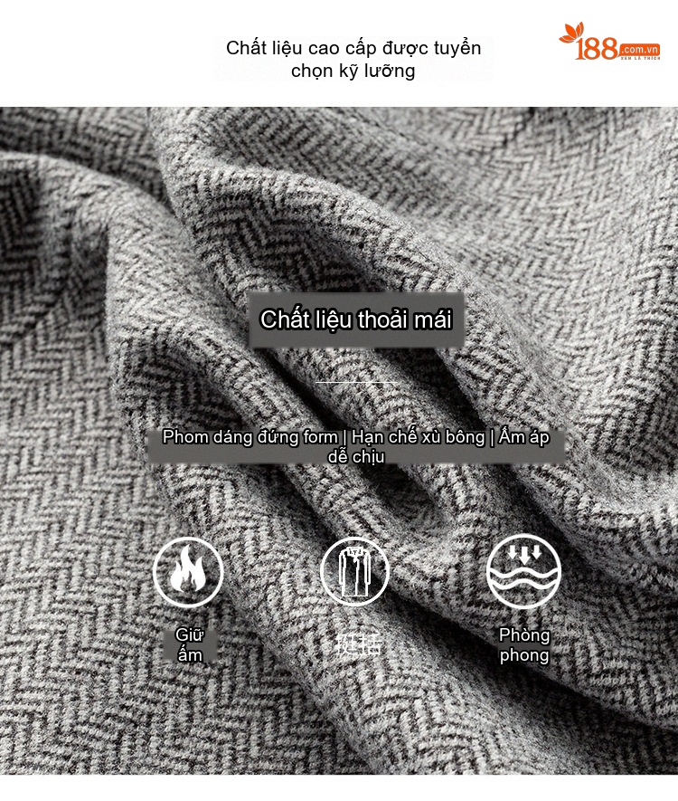Áo Vest Nam 毛呢 (Mao Ni) Một Hàng Khuy Thêu Hoa Phong Cách Business Casual Màu Be, Xám, Xanh Navy chi tiết 5