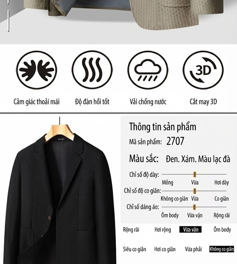 Áo Vest Nam Mỏng Dáng Ôm Vừa Vặn Màu Be, Đen, Xám chi tiết 2
