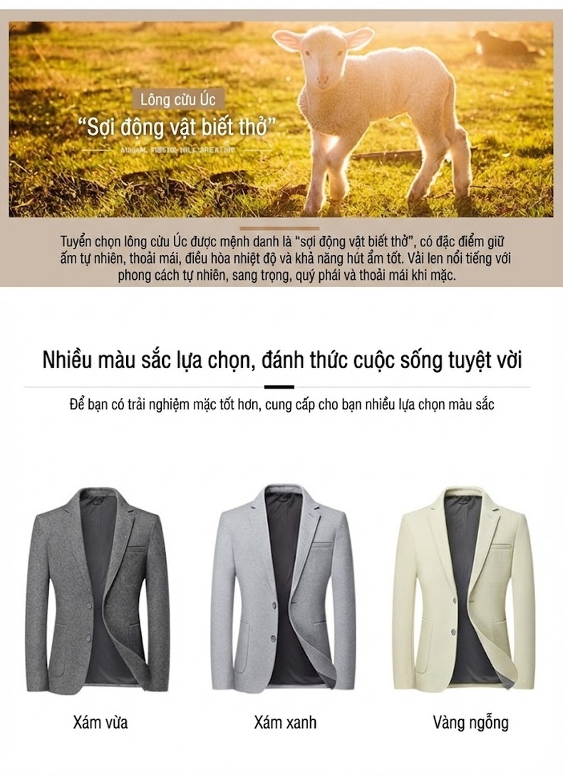 Áo Vest Nam Thu Đông Chứa Lông Cừu, Dáng Ôm, Không Nhăn Màu Kem, Xám chi tiết 6