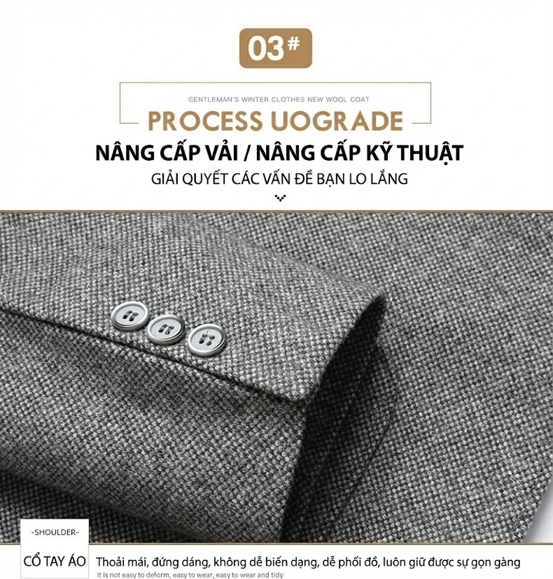 Áo Vest Nam Thu Đông Chứa Lông Cừu, Dáng Ôm, Không Nhăn Màu Kem, Xám chi tiết 7