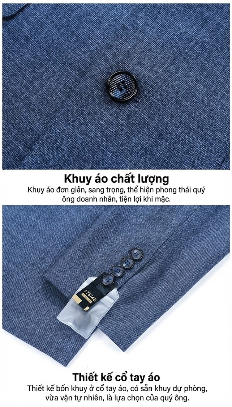 Áo Vest Nam Vải Dệt Slimfit Phong Cách Hàn Quốc Màu Xanh Lam chi tiết 10