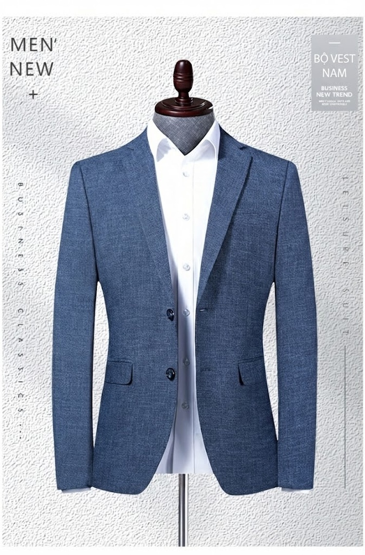Áo Vest Nam Vải Dệt Slimfit Phong Cách Hàn Quốc Màu Xanh Lam chi tiết 1