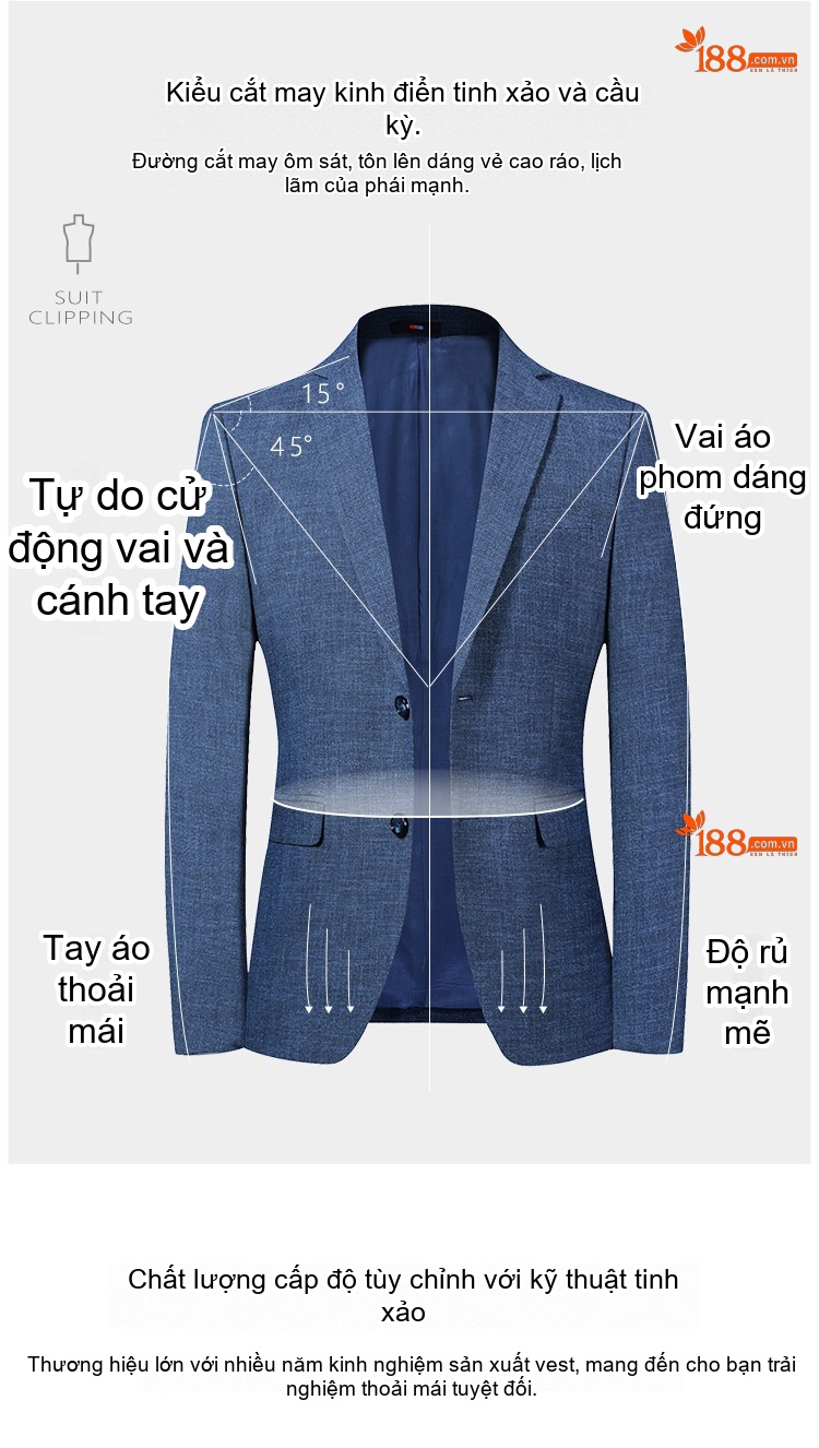 Áo Vest Nam Vải Dệt Slimfit Phong Cách Hàn Quốc Màu Xanh Lam chi tiết 2