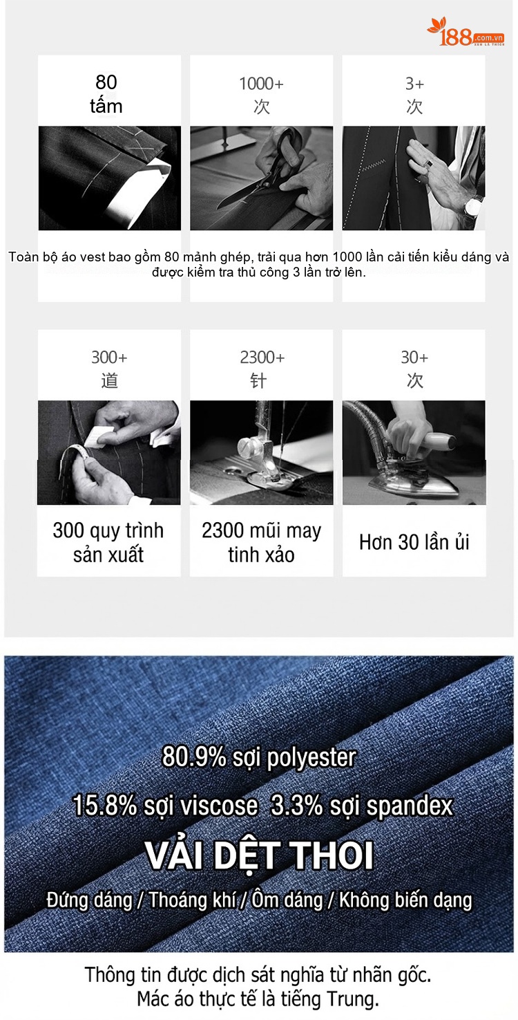 Áo Vest Nam Vải Dệt Slimfit Phong Cách Hàn Quốc Màu Xanh Lam chi tiết 3