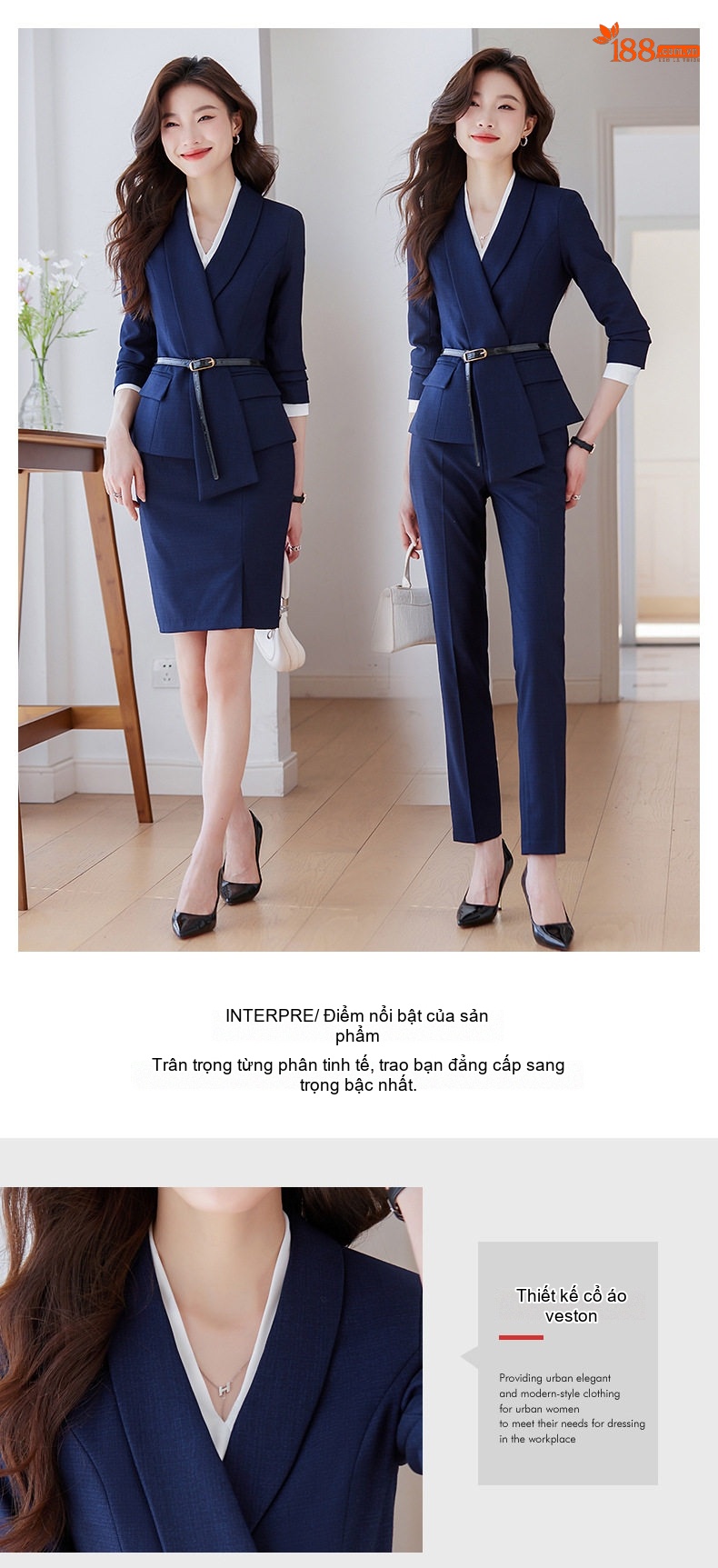 Áo Vest Nữ Công Sở Cao Cấp Thanh Lịch Màu Đen, Xanh Navy chi tiết 3