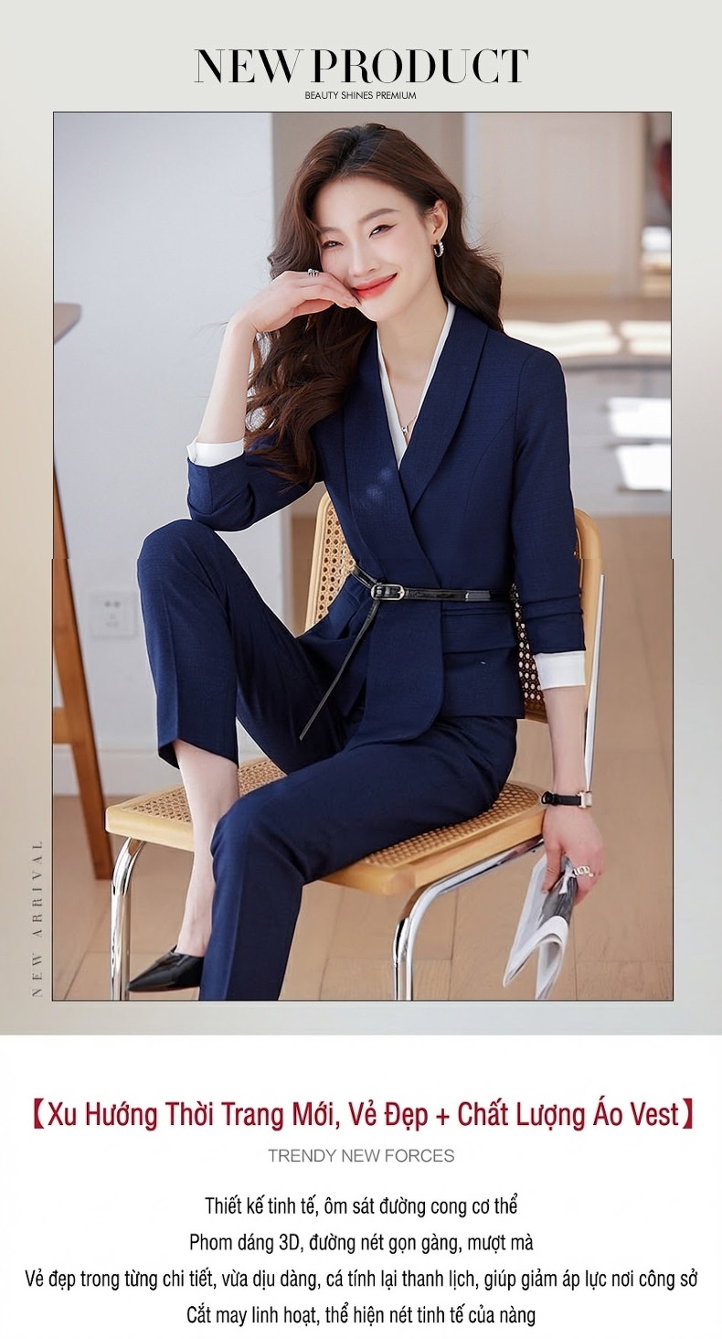 Áo Vest Nữ Công Sở Cao Cấp Thanh Lịch Màu Đen, Xanh Navy chi tiết 2