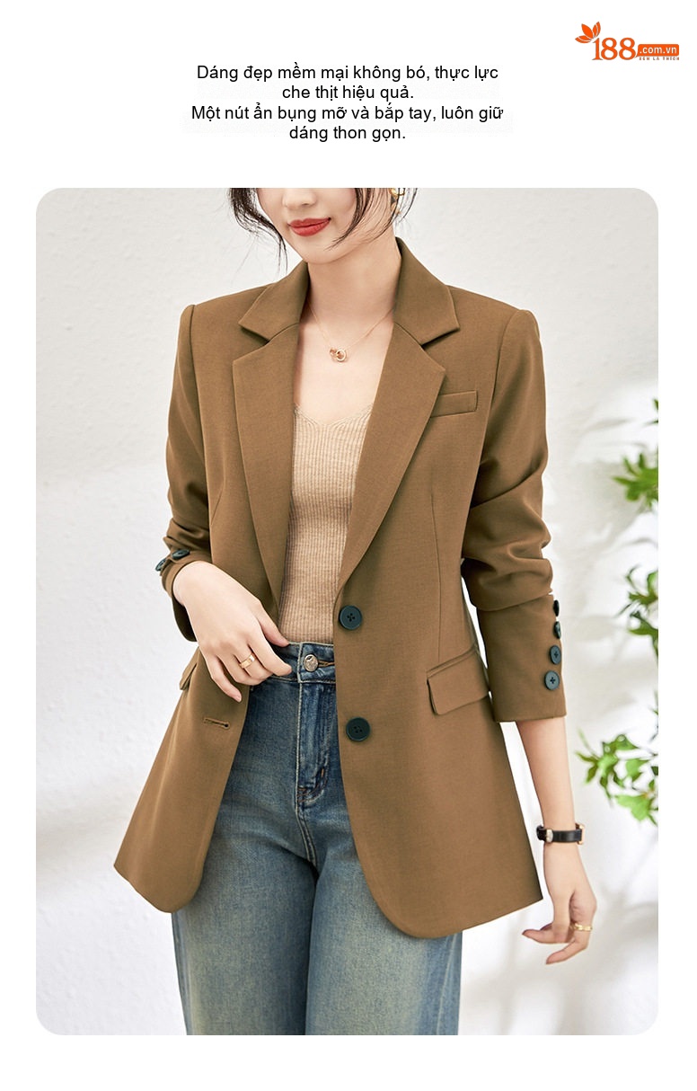 Áo Vest Nữ Công Sở Dáng Ôm Vừa Vặn Màu Đen, Nâu chi tiết 2