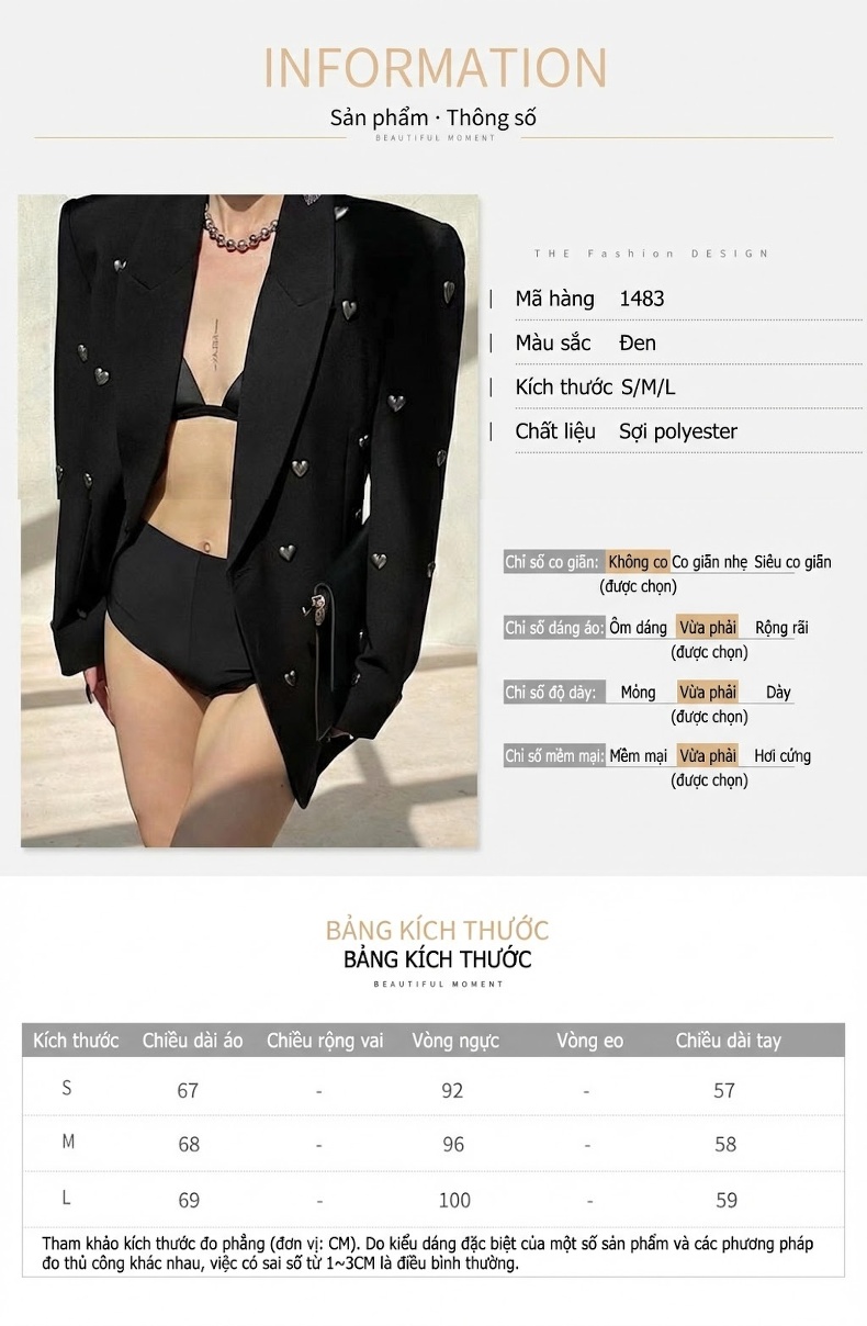 Áo Vest Nữ Phong Cách Dark Academia Đính Hạt Hình Trái Tim Màu Đen chi tiết 1