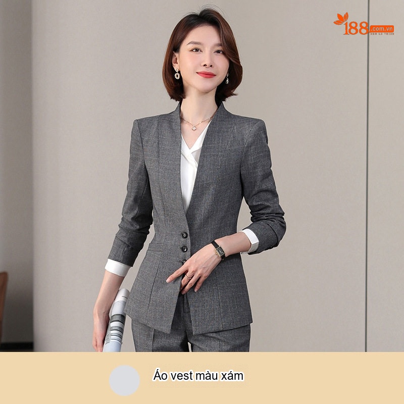 Áo Vest Nữ Tay Dài Công Sở Phong Cách Hàn Quốc Màu Xám, Đen