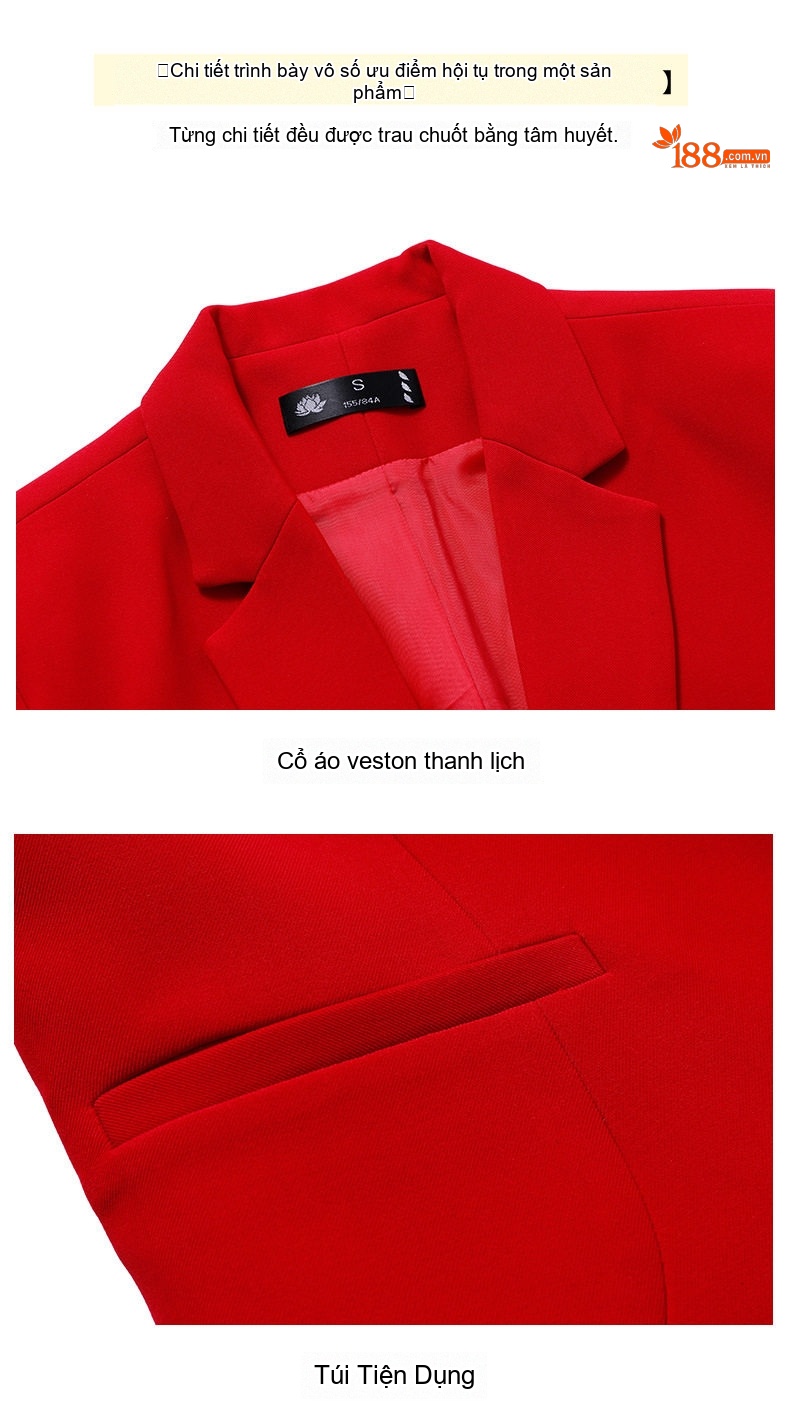 Áo Vest Nữ Tay Dài Set Đầm Công Sở Hai Món Màu Đỏ, Trắng, Đen, Xanh chi tiết 2