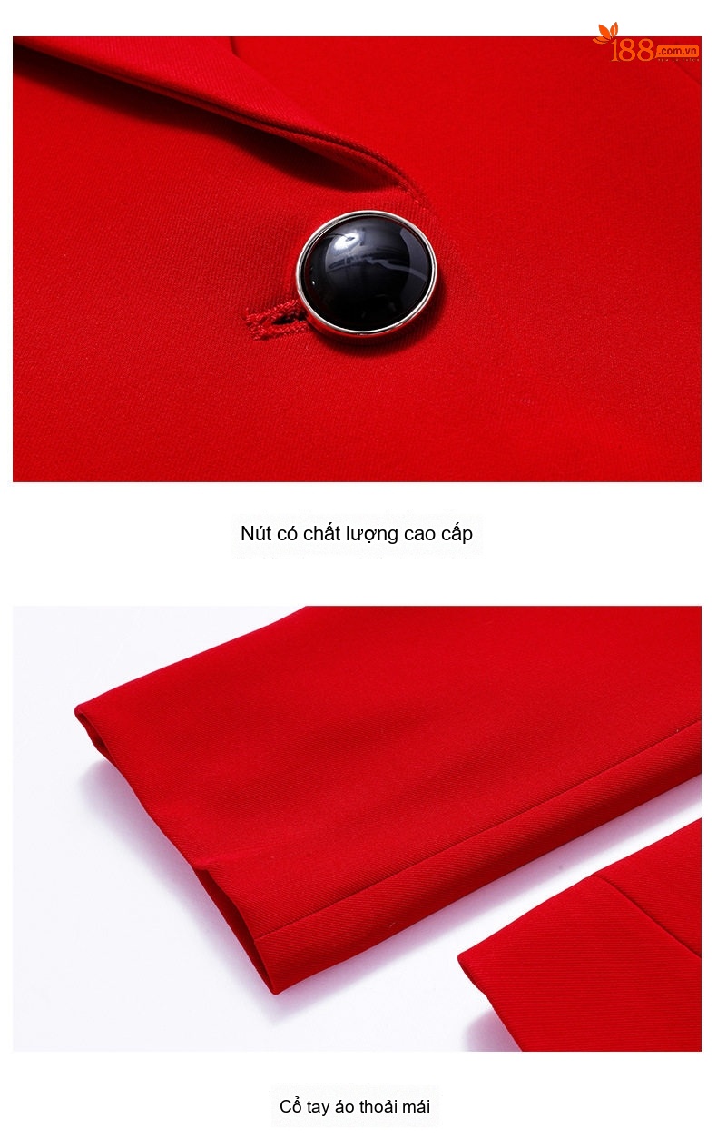 Áo Vest Nữ Tay Dài Set Đầm Công Sở Hai Món Màu Đỏ, Trắng, Đen, Xanh chi tiết 3