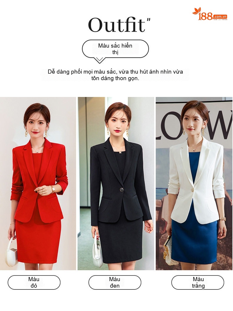 Áo Vest Nữ Tay Dài Set Đầm Công Sở Hai Món Màu Đỏ, Trắng, Đen, Xanh chi tiết 5
