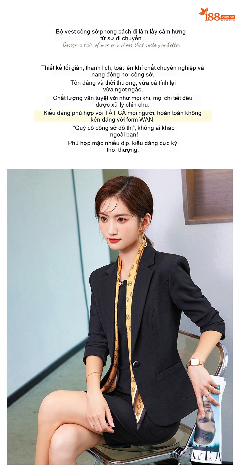 Áo Vest Nữ Tay Dài Set Đầm Công Sở Hai Món Màu Đỏ, Trắng, Đen, Xanh chi tiết 1