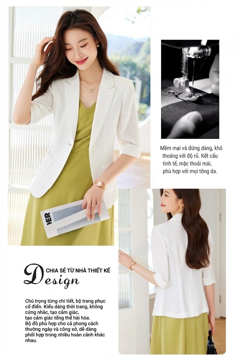 Áo Vest Nữ Tay Lỡ Phong Cách Tiểu Thư Thanh Lịch Màu Trắng, Hồng chi tiết 4