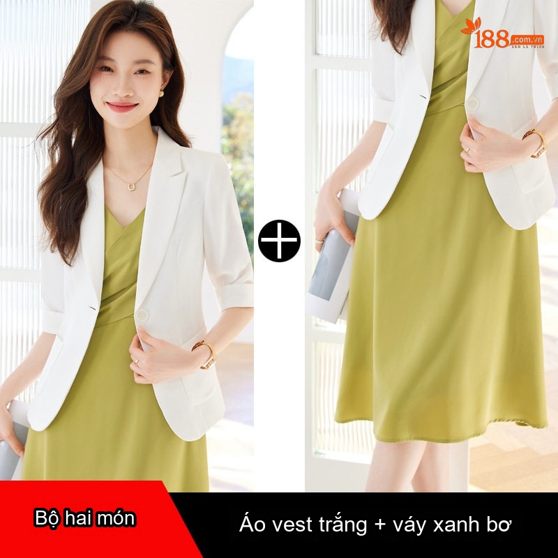 Áo Vest Nữ Tay Lỡ Phong Cách Tiểu Thư Thanh Lịch Màu Trắng, Hồng