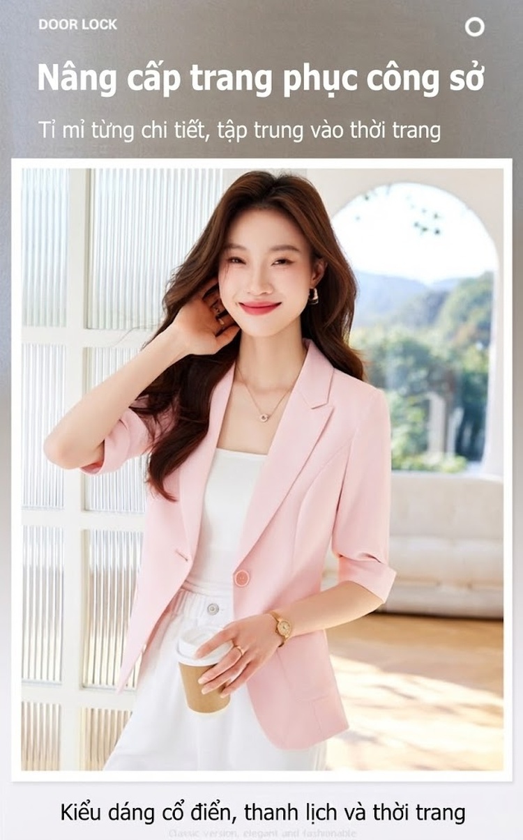 Áo Vest Nữ Tay Lỡ Phong Cách Tiểu Thư Thanh Lịch Màu Trắng, Hồng chi tiết 2