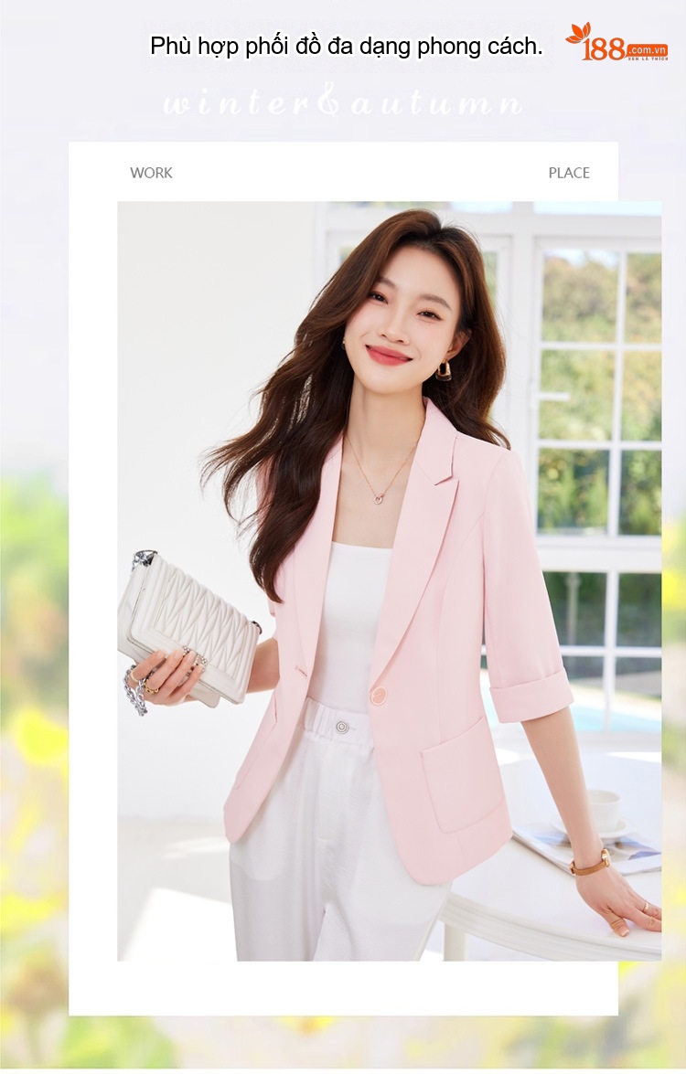 Áo Vest Nữ Tay Lỡ Phong Cách Tiểu Thư Thanh Lịch Màu Trắng, Hồng chi tiết 3