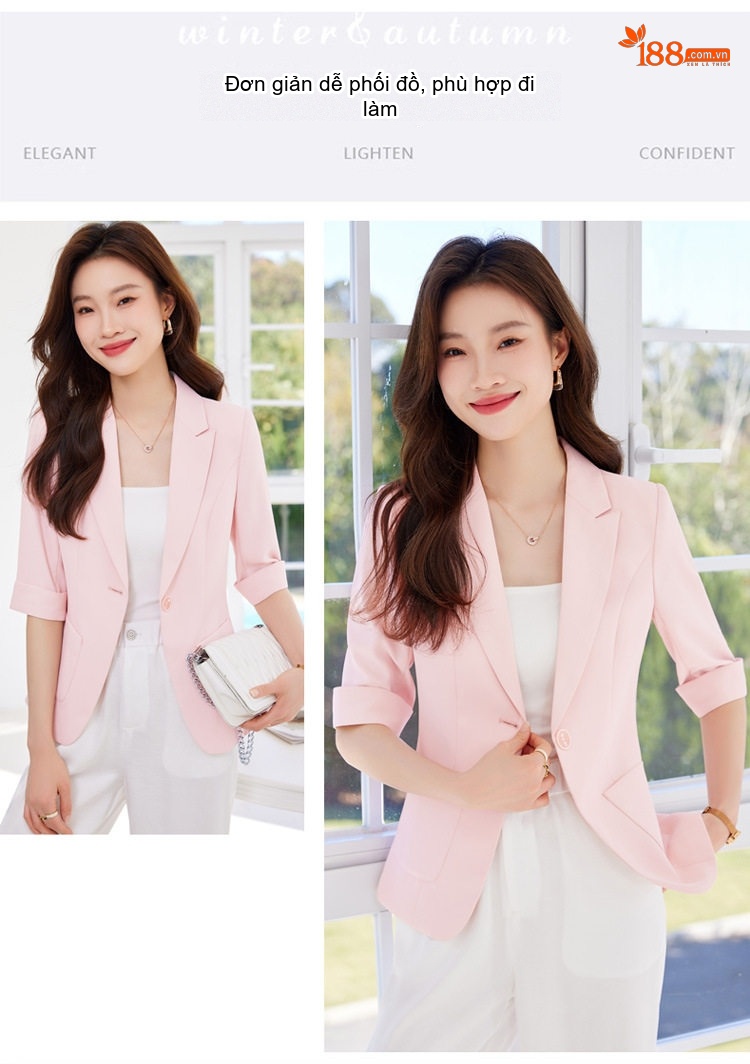 Áo Vest Nữ Tay Lỡ Phong Cách Tiểu Thư Thanh Lịch Màu Trắng, Hồng chi tiết 5