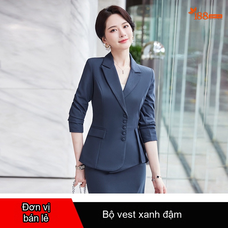 Áo Vest Nữ Tay Lỡ Quần/Chân Váy Set Công Sở Cao Cấp Màu Đỏ Rượu Vang, Đen, Xám Xanh, Xanh Đậm