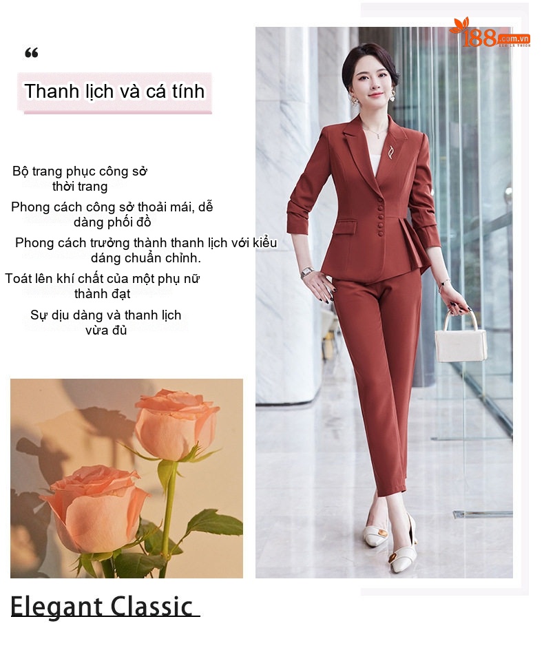 Áo Vest Nữ Tay Lỡ Quần/Chân Váy Set Công Sở Cao Cấp Màu Đỏ Rượu Vang, Đen, Xám Xanh, Xanh Đậm chi tiết 2