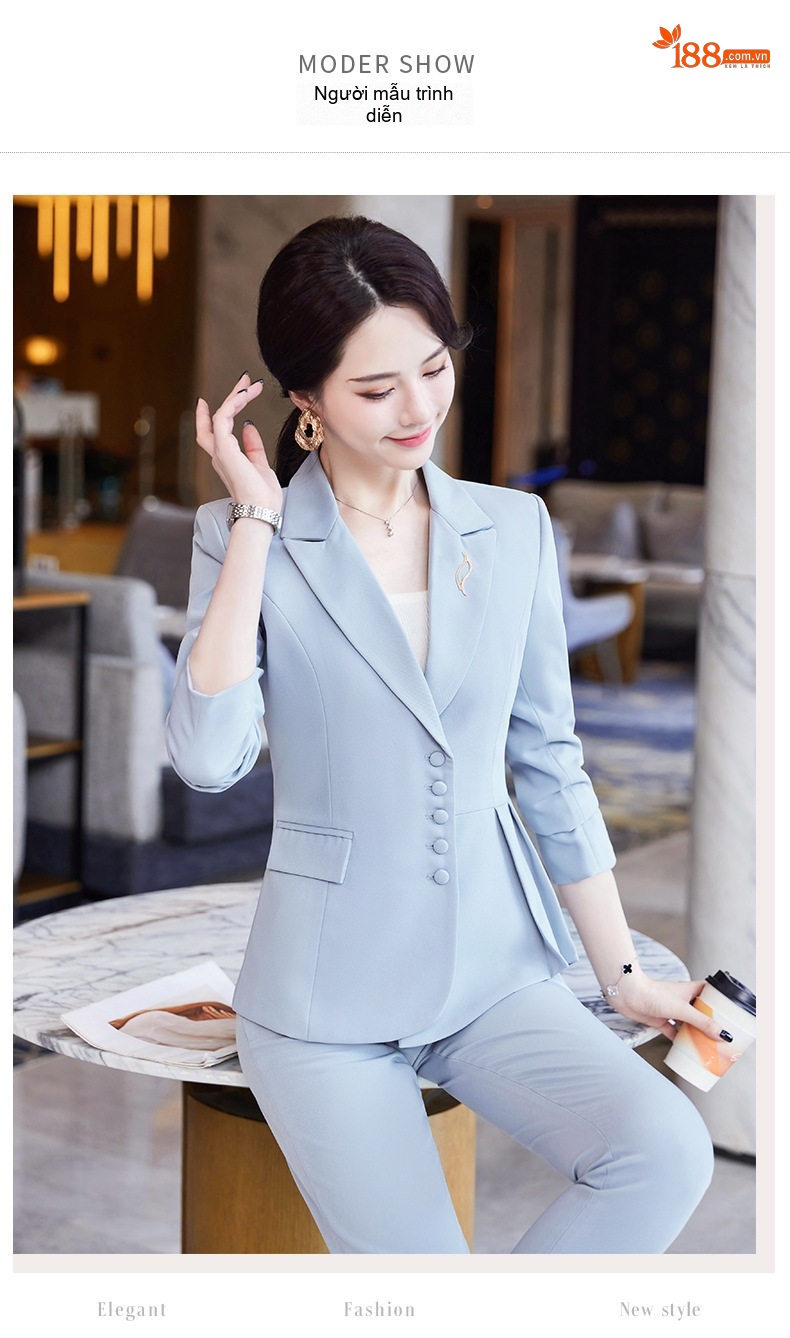 Áo Vest Nữ Tay Lỡ Quần/Chân Váy Set Công Sở Cao Cấp Màu Đỏ Rượu Vang, Đen, Xám Xanh, Xanh Đậm chi tiết 10