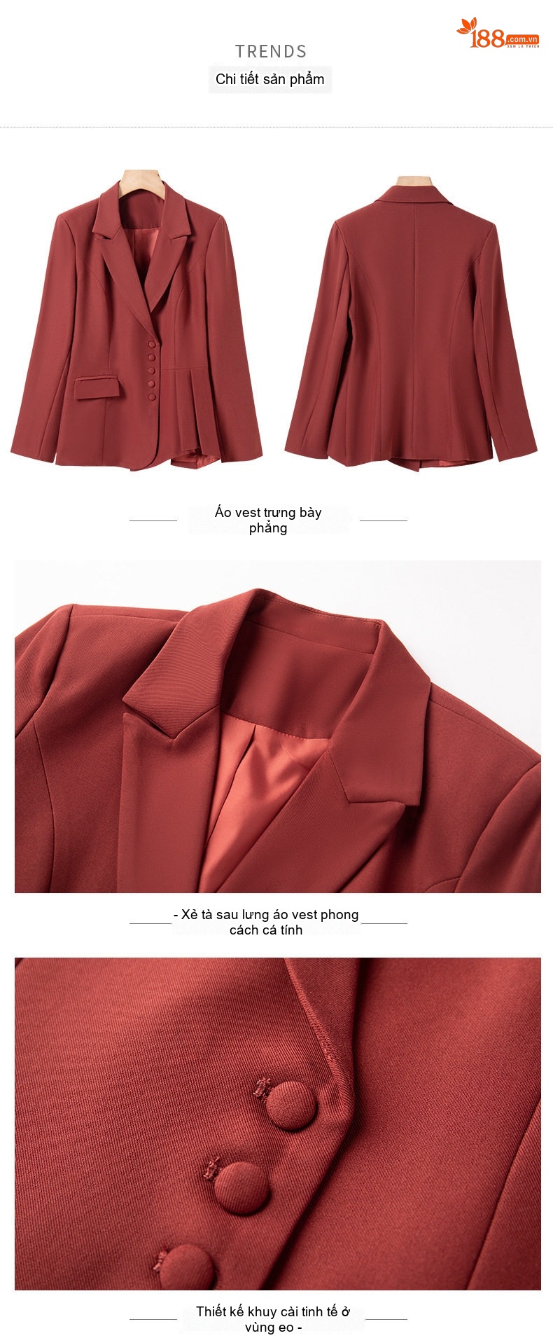 Áo Vest Nữ Tay Lỡ Quần/Chân Váy Set Công Sở Cao Cấp Màu Đỏ Rượu Vang, Đen, Xám Xanh, Xanh Đậm chi tiết 22